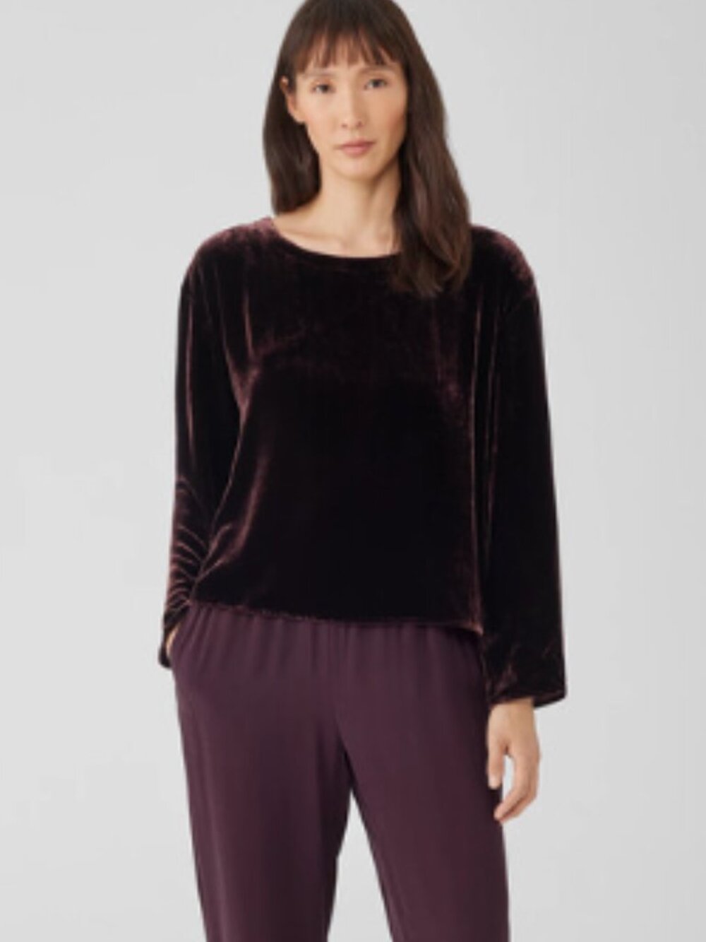 Eileen Fisher Velvet Ballet Neck Box Top Dark Burgundy size 2X Quiet luxury